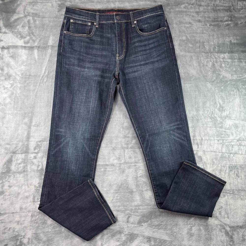 Lucky Brand 223 Straight Men 34x34 Fits 36x36 Dark Wash Stretch Denim Blue Jeans